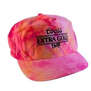 Vtg Coors Extra Gold Draft Beer Neon Pink Tie Dye Strap Back Hat Cap 90s SCI